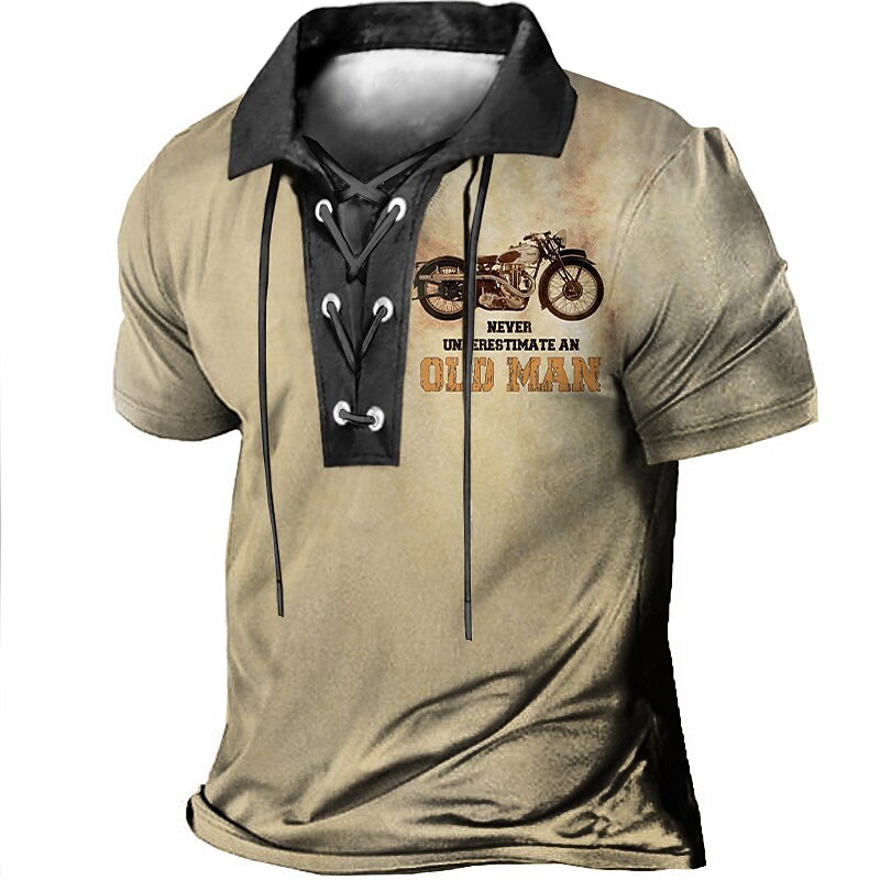 Men's Polo Shirt Golf Shirt Letter Graphic Prints Vintage Motorcycle Turndown Blue Green Khaki Gray Outdoor Street Short Sleeve Drawstring Print Clothing Apparel Sports Fashion Streetwear Designer