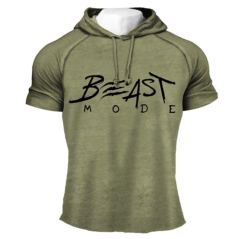 Men's Print Casual Short Sleeve Sweatshirt Letter Hooded