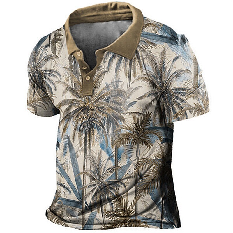 Men's Collar Polo Shirt Golf Shirt Tree Turndown Light Brown 3D Print 