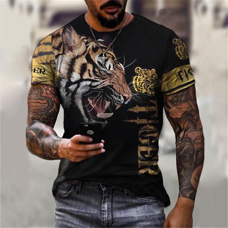 Men's  Graphic Animal Tiger Crew Neck 3D Print Plus Size Casual Short Sleeve Basic T-shirt  