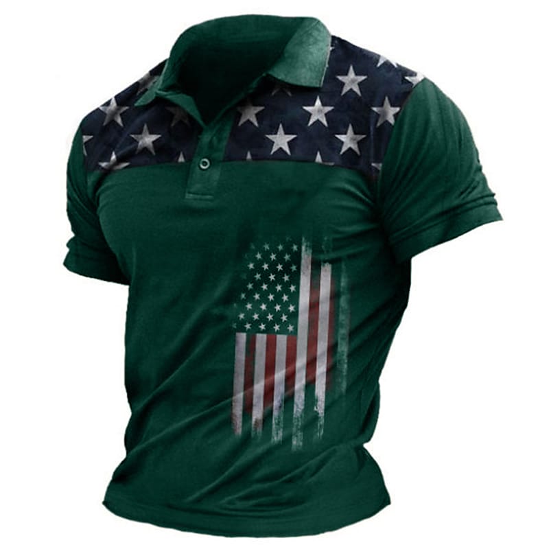 Men's National Flag Turndown  Button-Down Short Sleeve Polo Shirt