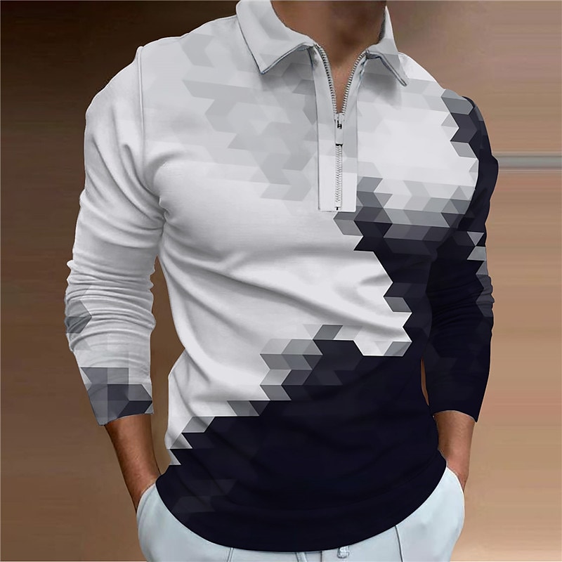 Men's Polo Shirt Golf Shirt Zip Polo Abstract Graphic Prints Geometry 