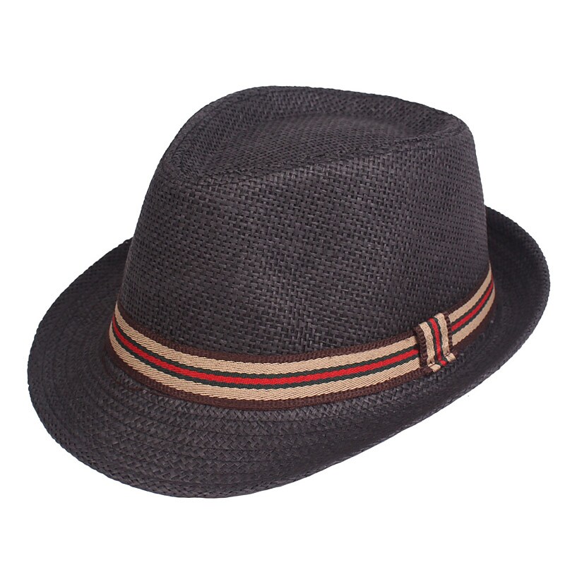 Men's Straw Hat Sun Hat Fedora Trilby Hat Black Brown Polyester Braided Streetwear Stylish 1920s Fashion Daily Outdoor clothing Holiday Plain Sunscreen Breathability