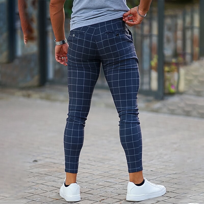 Men's Chinos Chino  Plaid Dress Pants Pocket Lattice  Pants