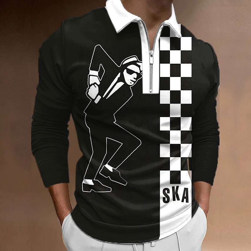 Men's Plaid Abstract Graphic Prints 3D Print Long Sleeve Polo T-shirt