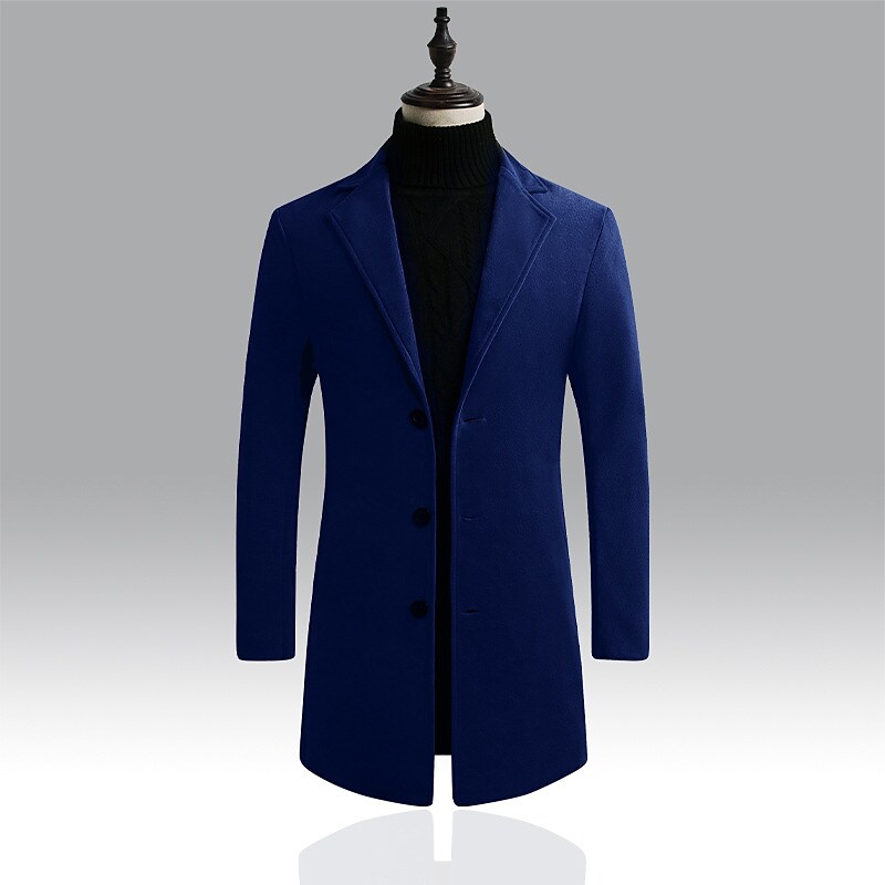 Men's Winter Wool Basic Solid Colored Stand Collar Single Breasted Overcoat