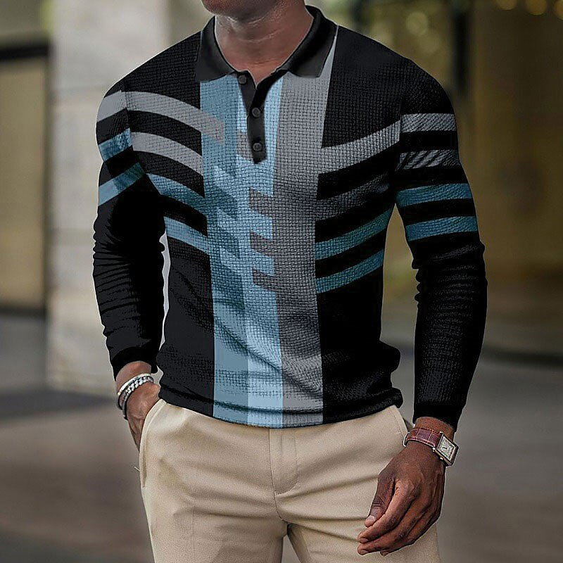 Men's Waffle Outdoor Golf Street Fashion Comfortable Breathable Light Prints Long Sleeve Polo Shirt
