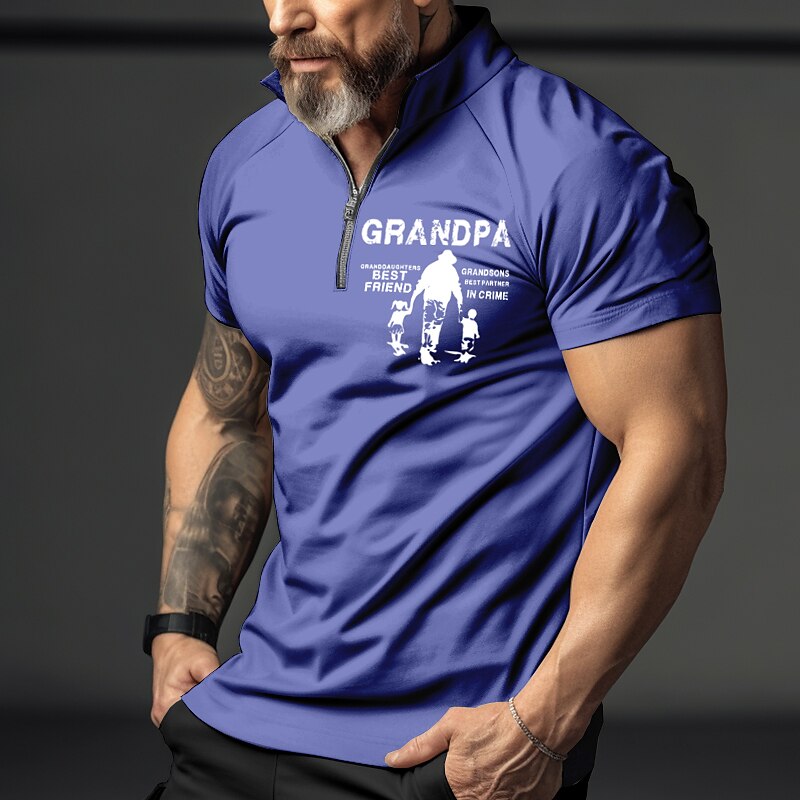 Men's Outdoor Street Golf Fashion Comfortable Breathable Print Zipped Short Sleeve Polo Shirt