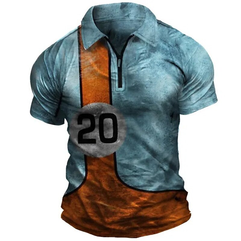Men's Outdoor Golf Street Fashion Comfortable Breathable Light Zipped Prints Short Sleeve Polo Shirt