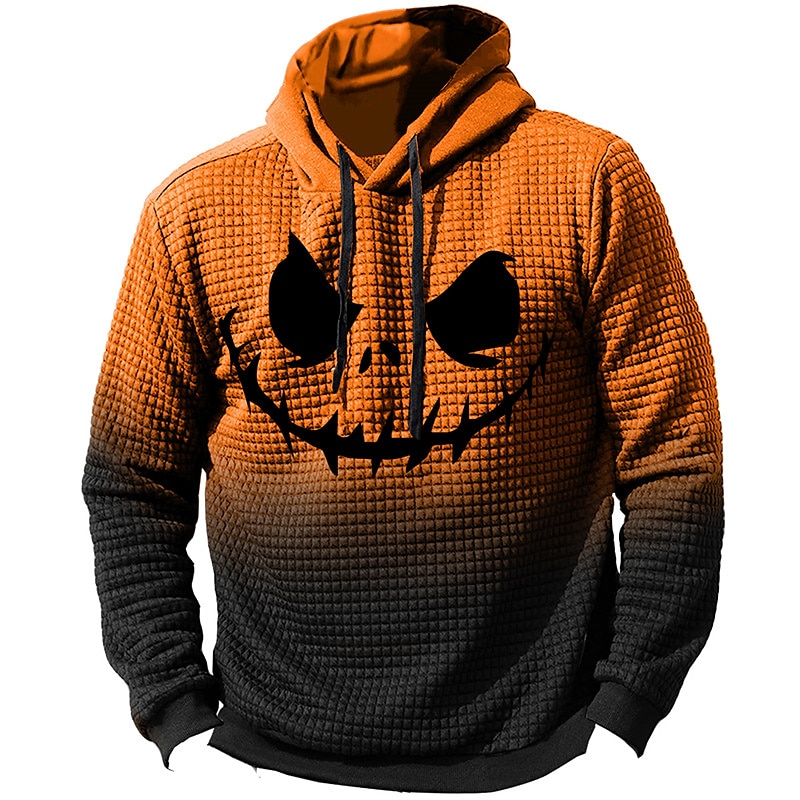 Men's Pullover Daily Classic Casual Pumpkin Graphic Prints Hoodies Waffle Hoodie Black Yellow Orange Long Sleeve Designer Halloween Holiday Going out Hooded 3D Print Print Spring &  Fall