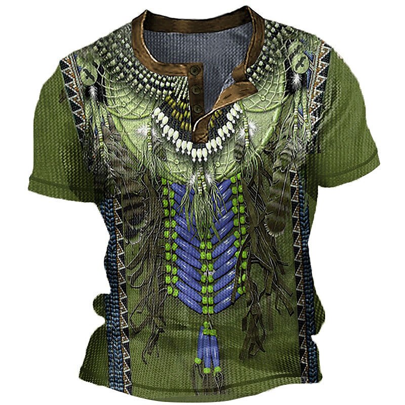 Men's Waffle Graphic Boho  3D Print Outdoor Daily Short Sleeve Button Basic Henley Shirt 