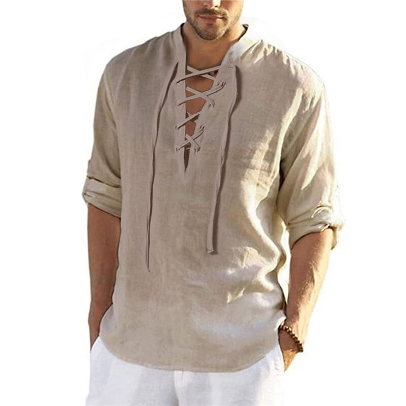 Men's Outdoor Casual Street Fashion Breathable Comfortable Light Plain V-neck Long Sleeve Henley Shirt