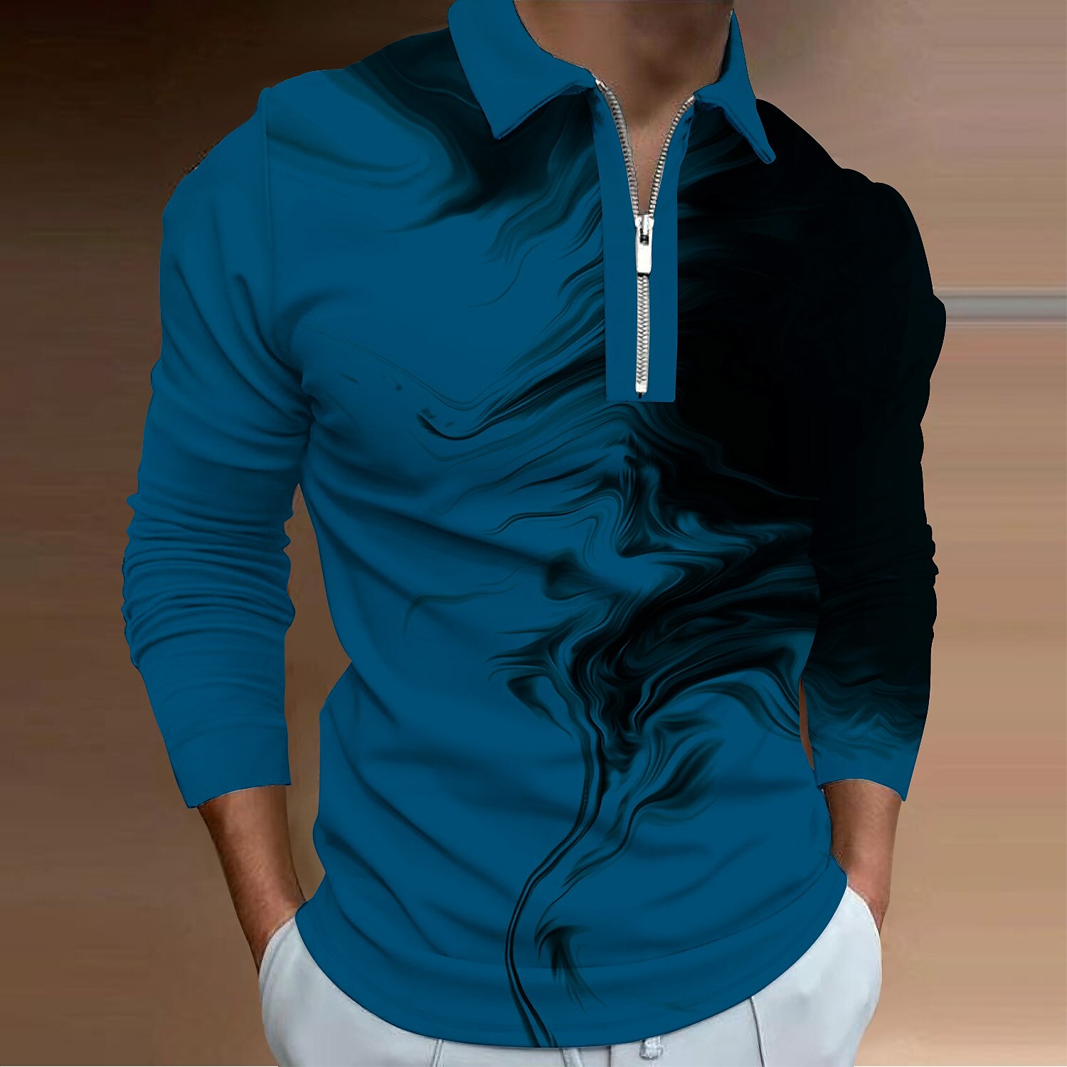 Men's Outdoor Golf Street Fashion Comfortable Breathable Light Lapel 3D Prints Long Sleeve Polo Shirt