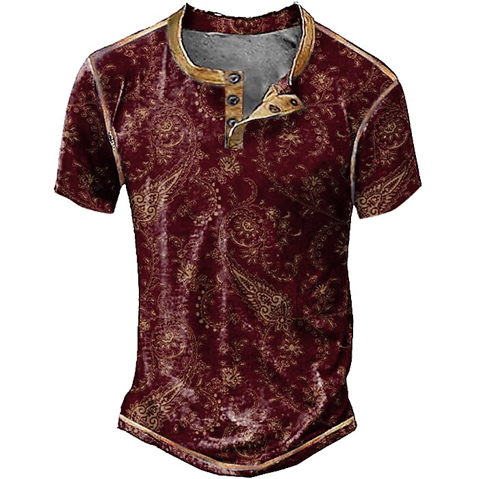 Men's Vintage Comfort Casual Paisley Print Henley Shirt