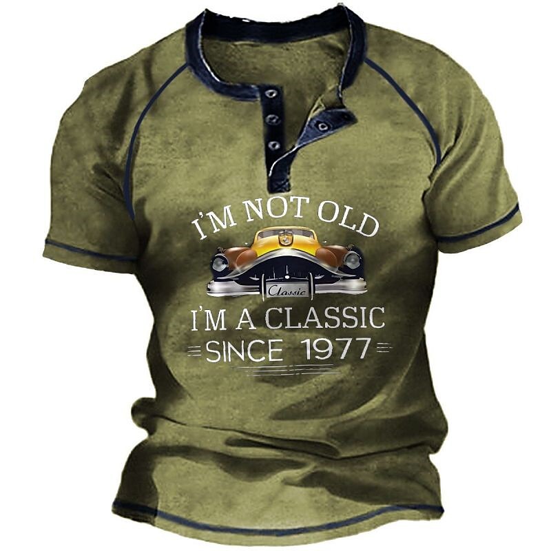 Men's Car Graphic Prints Letter  Short Sleeve Henley Shirt