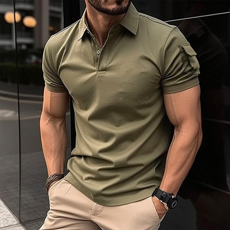 Men's Casual Holiday Lapel Classic Fashion Basic Plain Button Short Sleeve  Polo Shirt