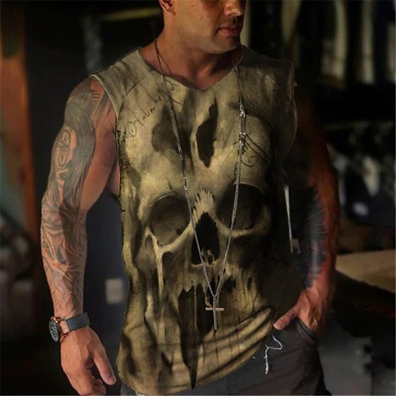 Men's Skulls Crew Neck Vest Top Sleeveless T-Shirt