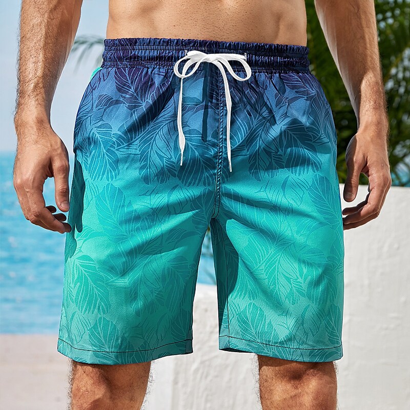 Men's Drawstring with Mesh lining Elastic Waist Gradient Graphic  Quick Dry  Hawaiian Swim Shorts 