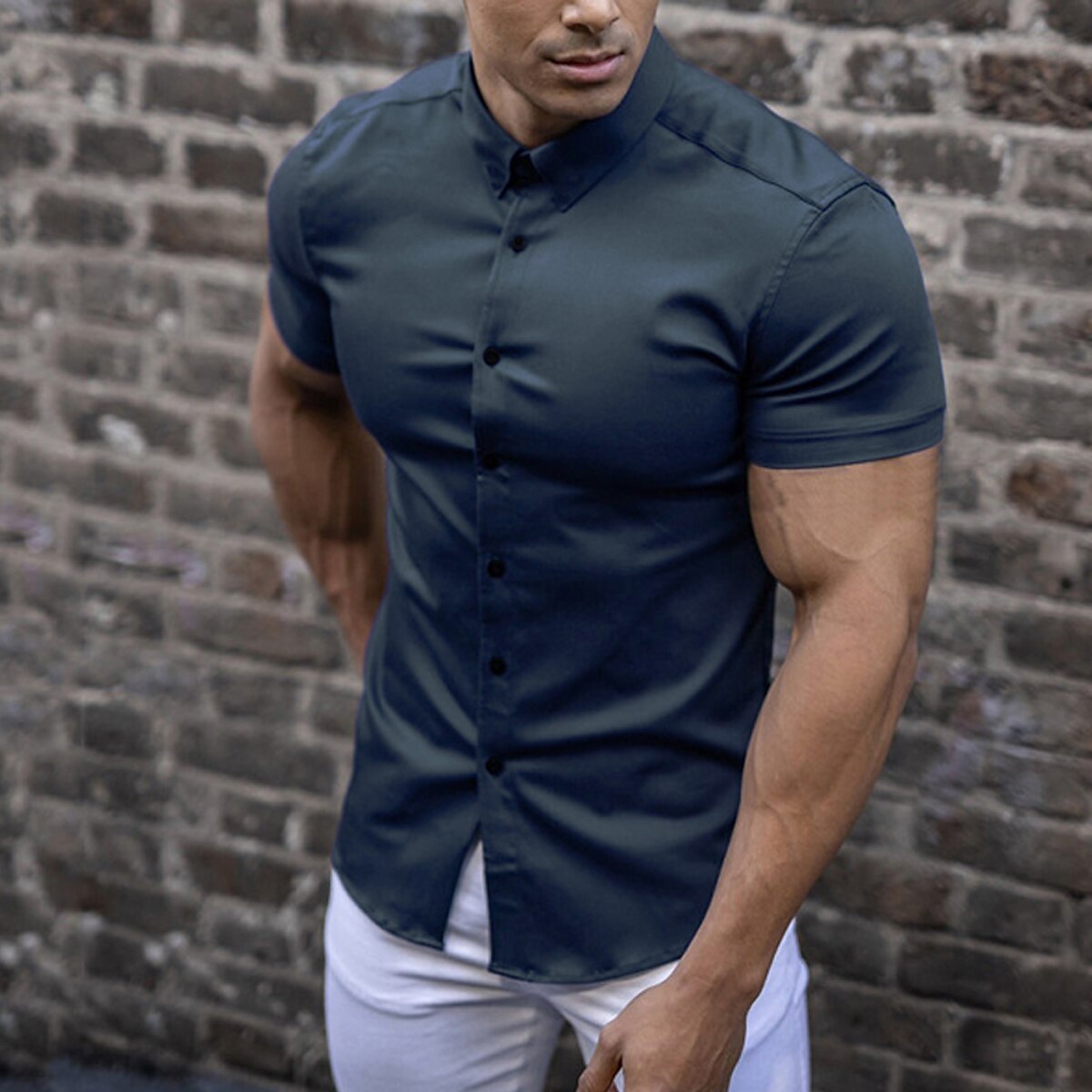Men's Outdoor Casual Street Fashion Breathable Comfortable Light Plain Short Sleeve Shirt