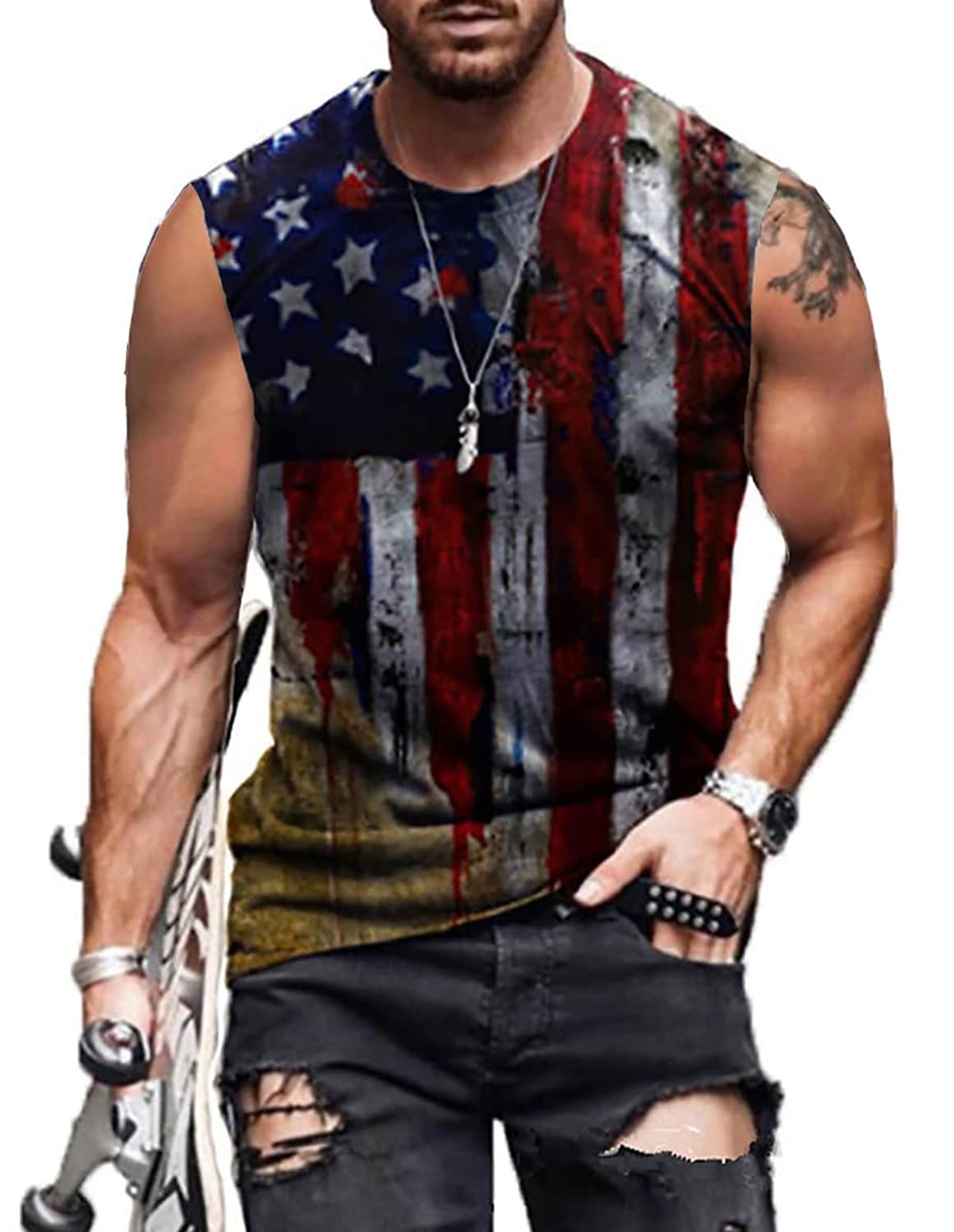 Men's Letter Crew Neck  Sleeveless Undershirt 