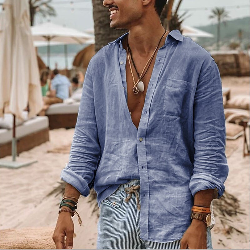 Men's cotton and linen light and comfortable shirt