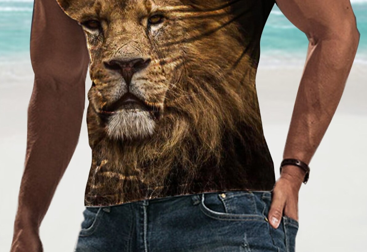 Men's Lion Crew Neck Sleeveless Casual Undershirt 