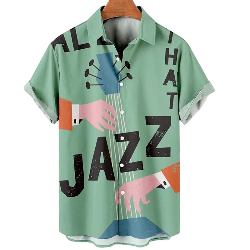 Men's Music Guitar Turndown  Button-Down  Short Sleeves Hawaiian Shirt