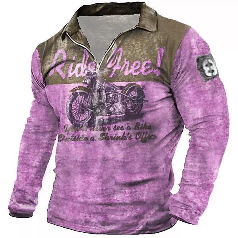 Men's Outdoor Casual Vintage Street Comfortable Wear Resistant Breathable Letter Print Lapel Long Sleeve Polo Shirt