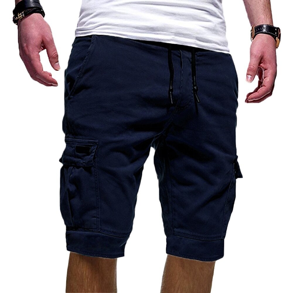Men's Cargo Shorts Multi Pocket Map Outdoor Sports Knee Length Holiday Going out Weekend 100% Cotton Shorts Slim Lake blue Navy Inelastic