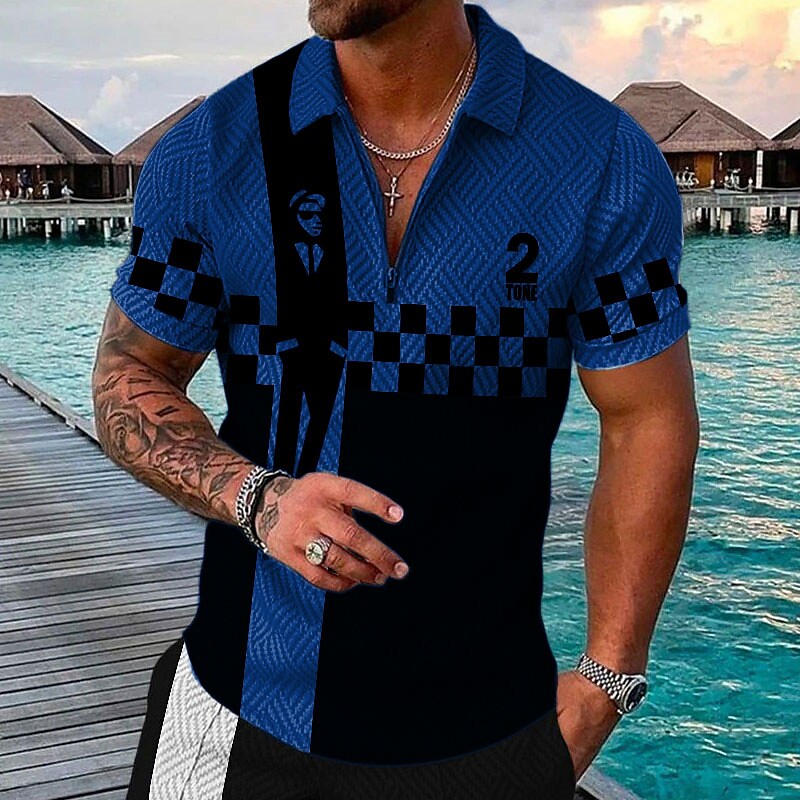 Men's Polo Shirt Golf Shirt Plaid Graphic Prints Turndown Green Black 