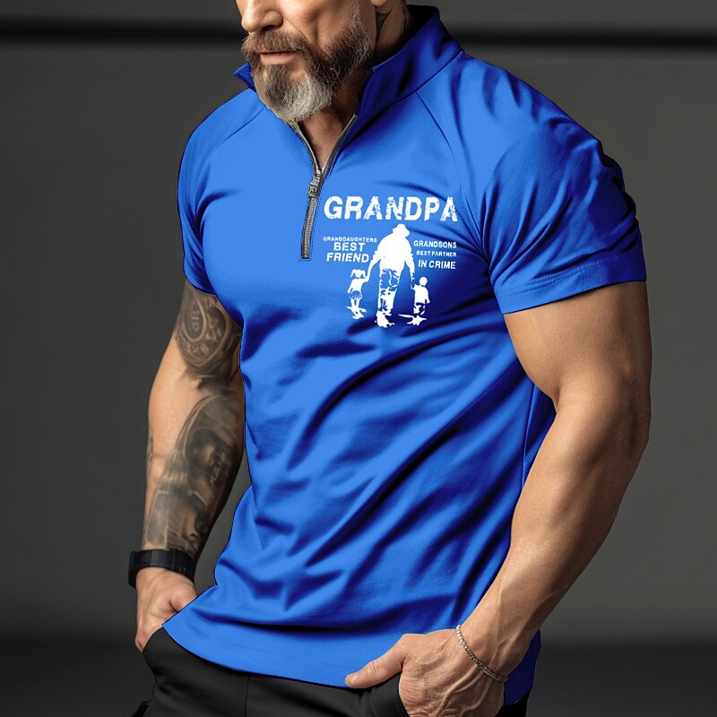 Men's Outdoor Street Golf Fashion Comfortable Breathable Print Zipped Short Sleeve Polo Shirt