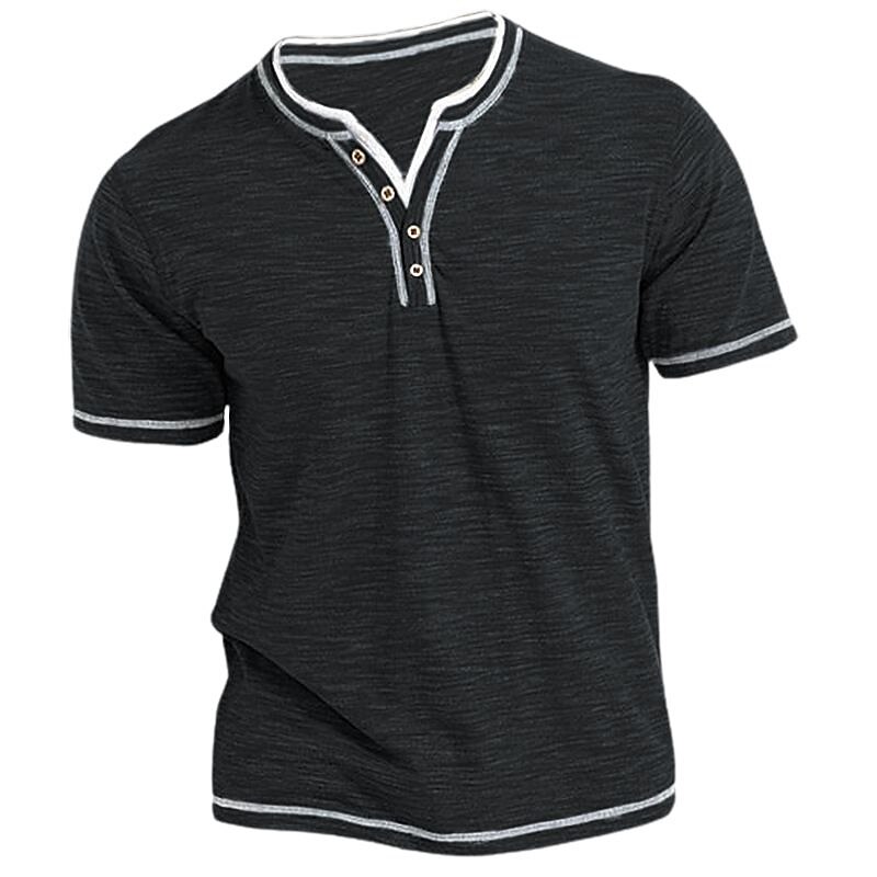 Men's Outdoor Street Vacation Fashion Comfortable Breathable Pocket Plain Short Sleeves Henley Shirt