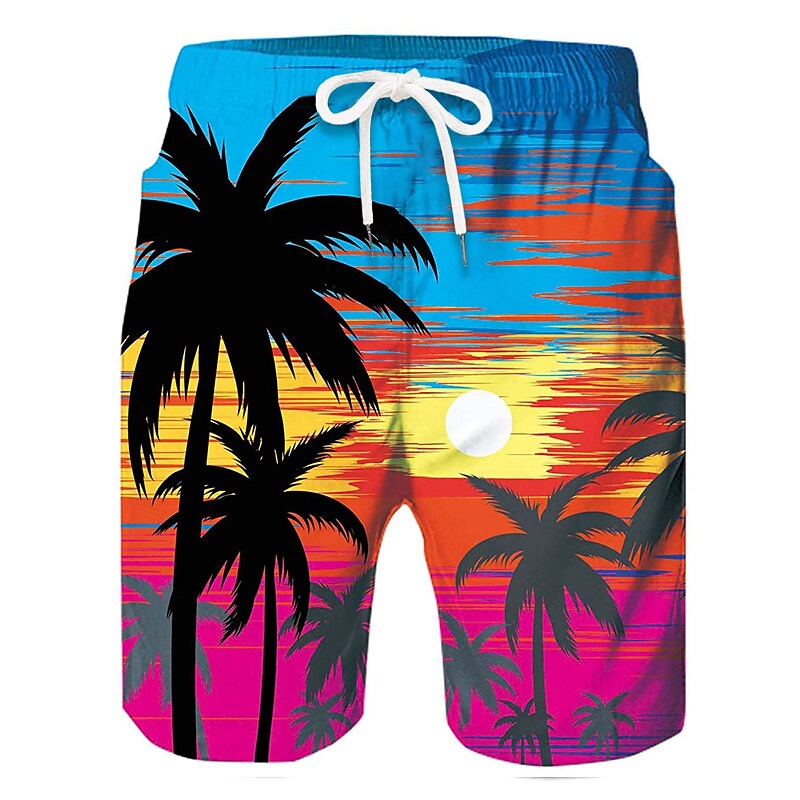 Men's Board Shorts Swim Shorts Swim Trunks Summer Shorts Beach Shorts Drawstring with Mesh lining Elastic Waist Coconut Tree Graphic Prints Quick Dry Short Casual Daily Holiday Boho Hawaiian