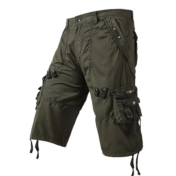 Men's Hiking Multi Pocket Plain Calf-Length Daily Basic Cargo Shorts 