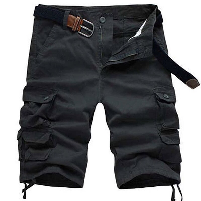 Men's  Leg Drawstring Multi Pocket Plain Comfort Outdoor Cargo Shorts 