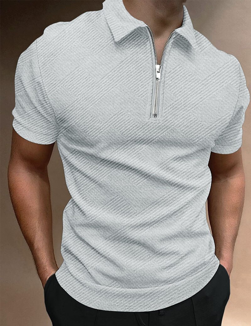 Men's Outdoor Golf Street Casual Breathable Comfortable Light Plain Zip Short Sleeve Polo Shirt