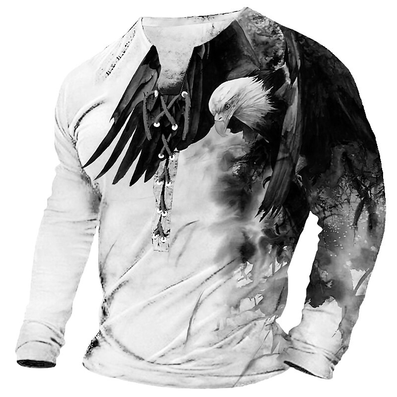 Men's Graphic Animal Eagle  3D Print  Lace up Long Sleeve T-shirt 