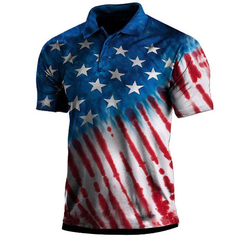 Men's National Flag Turndown  Button-Down Short Sleeve  Polo Shirt 