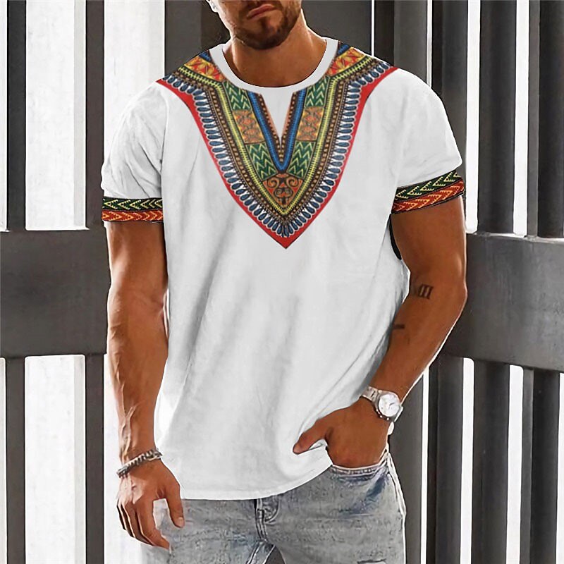 Men's Graphic Color Block Tribal Crew Neck  3D Print Short Sleeve Ethnic T-shirt 