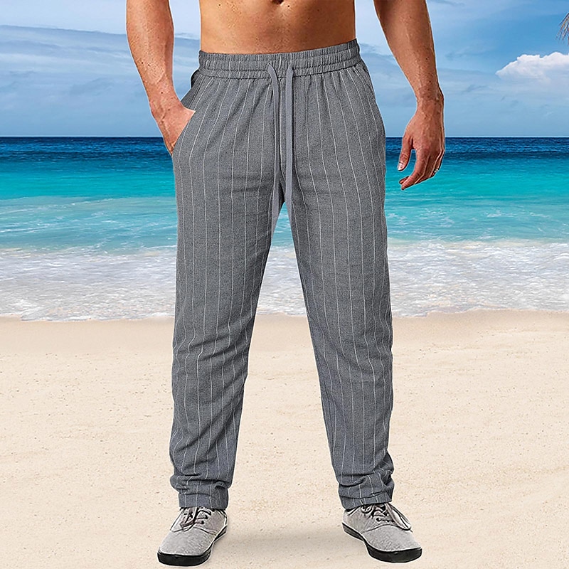 Men's Pocket Stripe Comfort Breathable Linen Pants