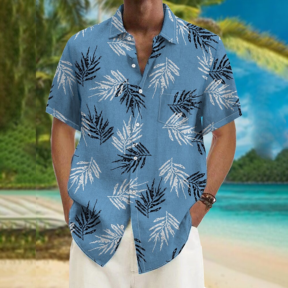 Men's Shirt Summer Hawaiian Shirt Coconut Tree Graphic Prints Turndown Yellow Blue Dark Blue Gray+Blue Blue+Blue Outdoor Street Short Sleeves Print Clothing Apparel Fashion Streetwear Designer Soft