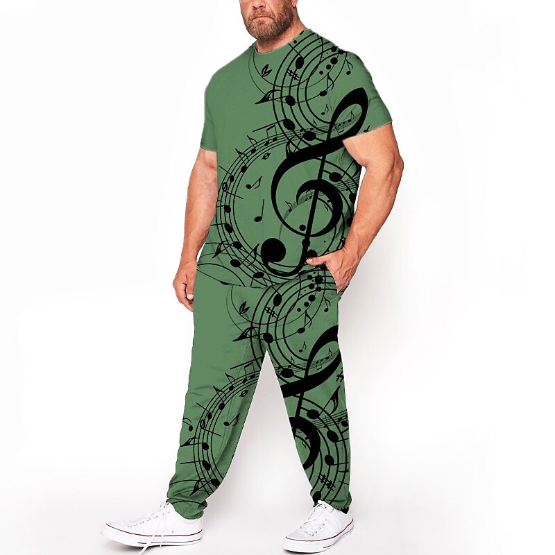 Men's Plus Size  3D Print Crew Neck Short Sleeves  T-shirt Suits