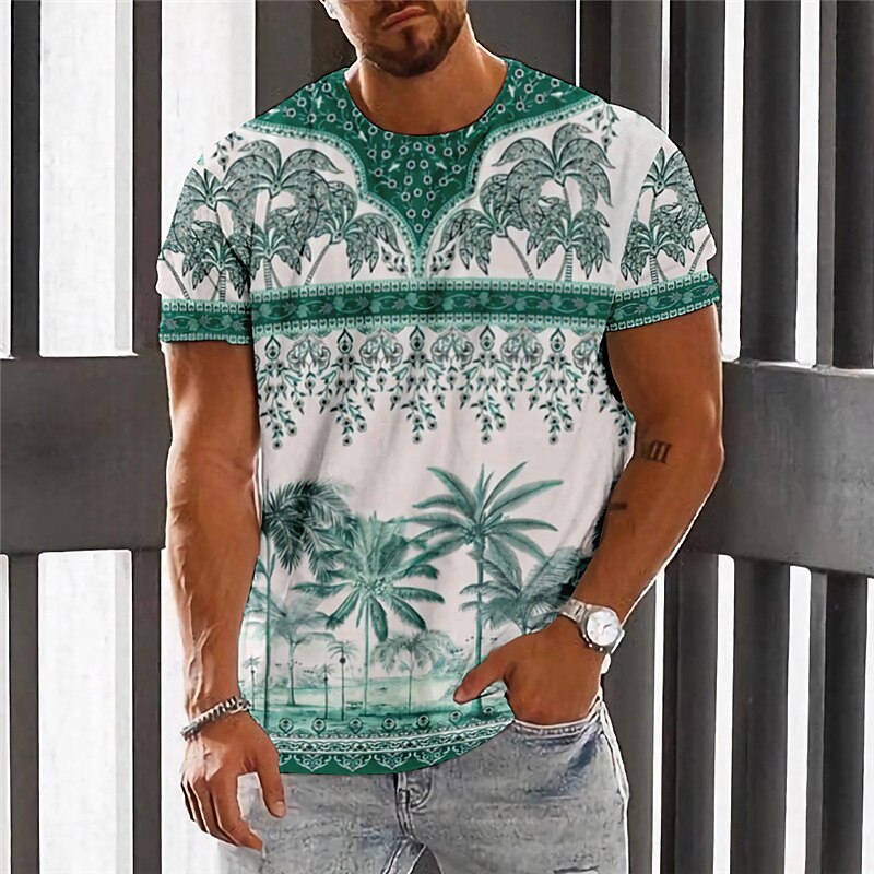 Men's  Graphic Coconut Tree Crew Neck 3D Print  Vintage Short Sleeve T-shirt 