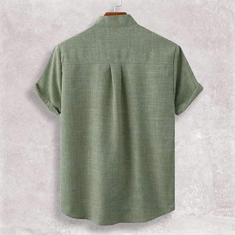 Men's Linen Shirt Casual Shirt Henley Shirt Black White Yellow Short Sleeve Plain Henley Spring & Summer Hawaiian Holiday Clothing Apparel Front Pocket