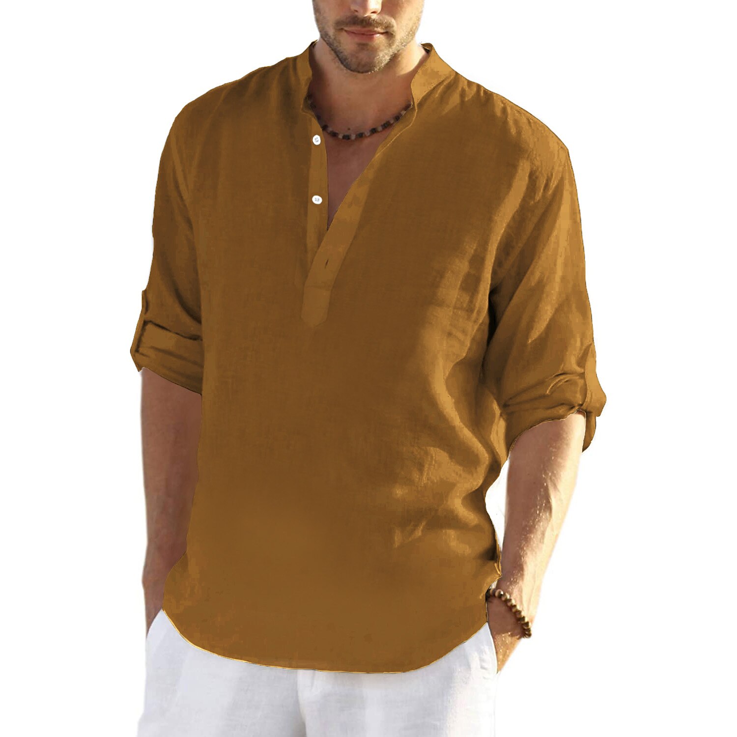 Men's Outdoor Hawaiian Holiday Casual Fashion Breathable Comfortable Light Print Long Sleeve Henley Shirt