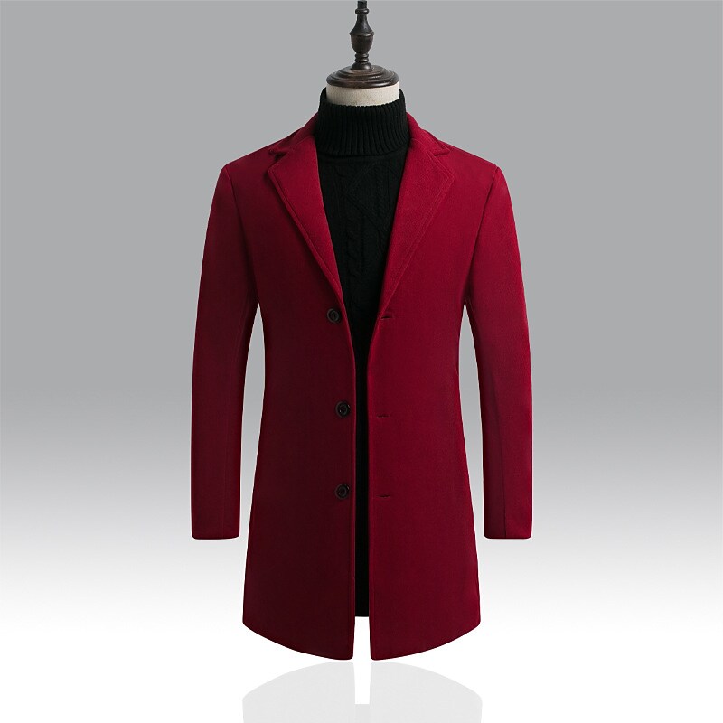Men's Winter Wool Basic Solid Colored Stand Collar Single Breasted Overcoat