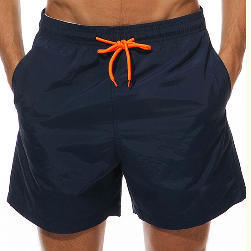 Men's Sport Runing Swimming Pockets Drawstring Breathable Solid Color Shorts 
