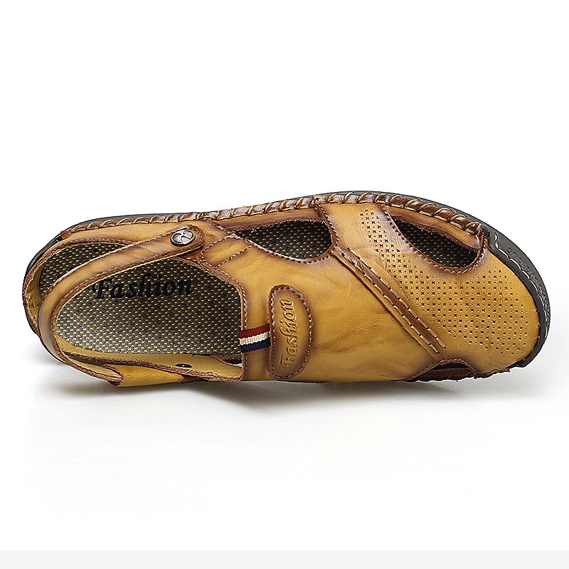 Men's Sandals Comfort Shoes Slingback Sandals Casual Outdoor Daily Upstream Shoes Cowhide Breathable Waterproof Non-slipping Light Brown Dark Brown Black Summer