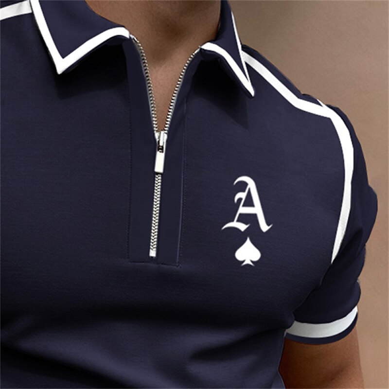 Men's Outdoor Golf Sports Casual Breathable Comfortable Light Plain Zip Short Sleeve Polo Shirt