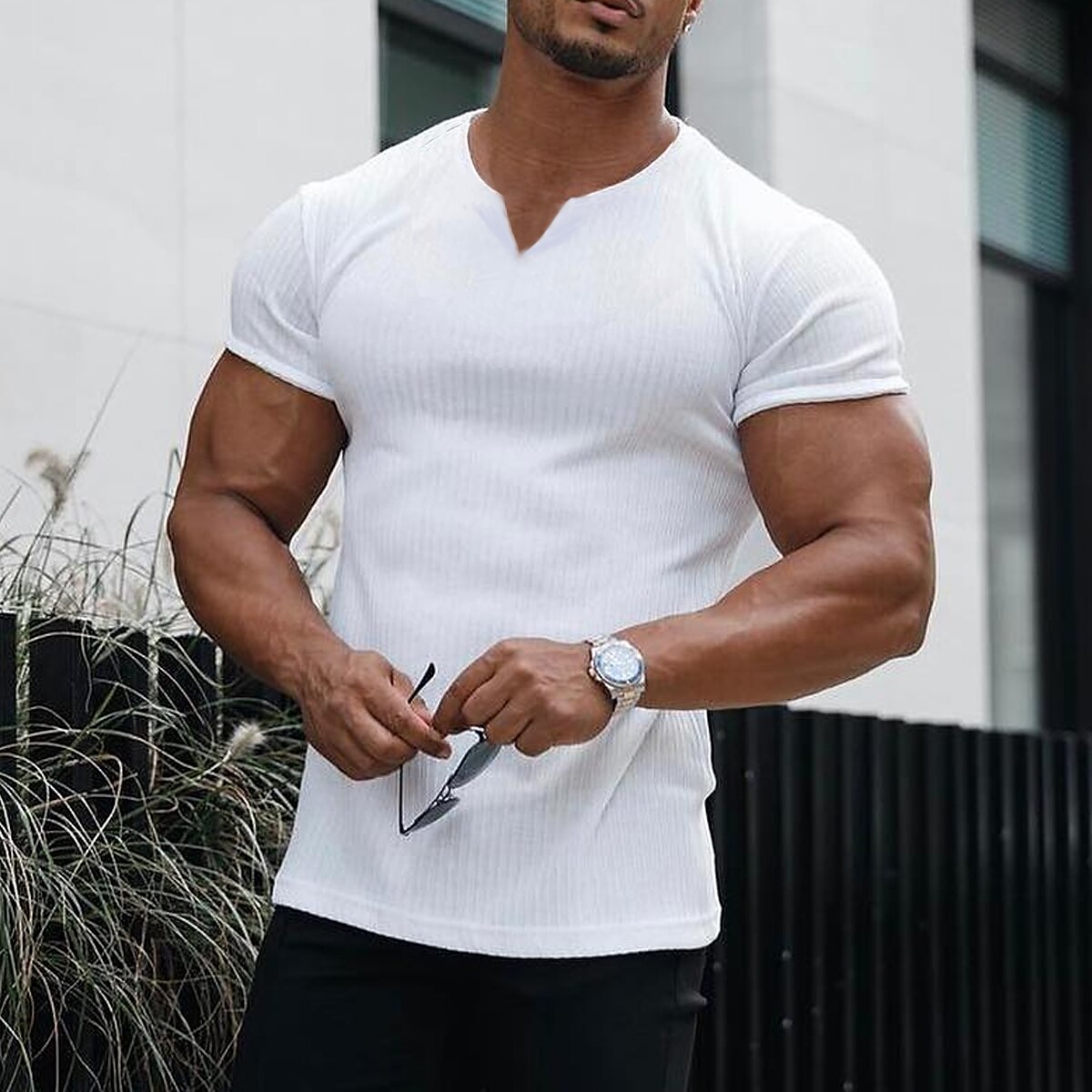 Men's T shirt Tee Plain V Neck Street Sports Short Sleeve Print Clothing Apparel Fashion Designer Casual Comfortable